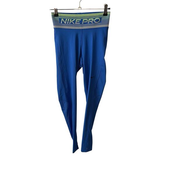 Nike Pro Womens XS 7/8 Training Tights Mesh Panels Bright Blue Dri Fit Workout - Picture 1 of 9